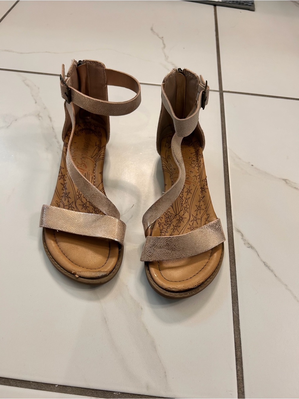 Women's Metallic Tan Ankle-Strap Sandals